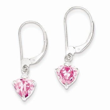 Sterling Silver Pink CZ Leverback Dangle Earrings