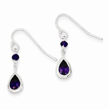 Sterling Silver Purple CZ Dangle Earrings