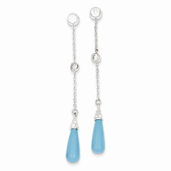 Sterling Silver Turquoise Stone CZ Post Dangle Earrings