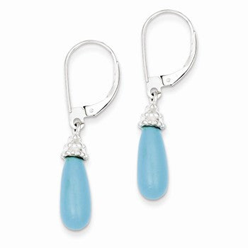 Sterling Silver Turquoise Stone CZ Dangle Earrings