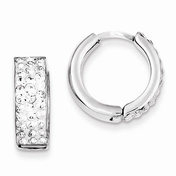 Sterling Silver White Crystal Small Hinged Hoop Earrings