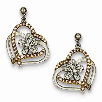 Sterling Silver Flash Gold Plated Pink Clear CZ Heart Flower Earrings