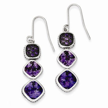 Sterling Silver Antiqued Purple CZ Dangle Earrings