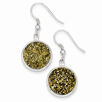 Sterling Silver & Yellow Druzy Round Shepherd Hook Earrings