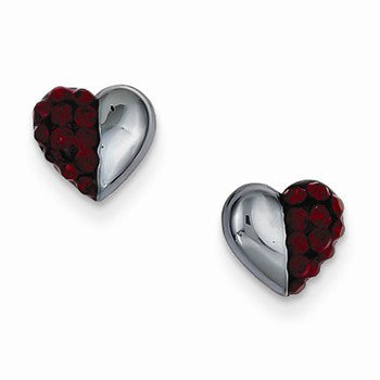 Sterling Silver Black Ceramic Swarovski Elements Heart Post Earrings