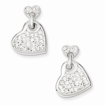 Sterling Silver Stellux Crystal Dangle Post Heart Earrings