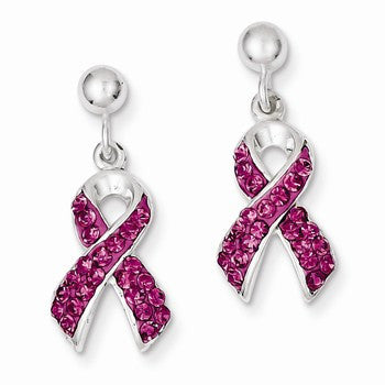 Sterling Silver Stellux Crystal Pink Awareness Ribbon Earrings