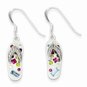 Sterling Silver Stellux Crystal Multi-Color/White Flip Flop Earrings