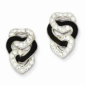 Sterling Silver Rhodium Plated Stellux Crystal Tri Heart Post Earrings