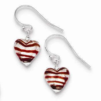 Sterling Silver Frosted Glass Heart Shepard Hook Earrings