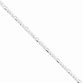 Sterling Silver Pave Flat Figaro Chain