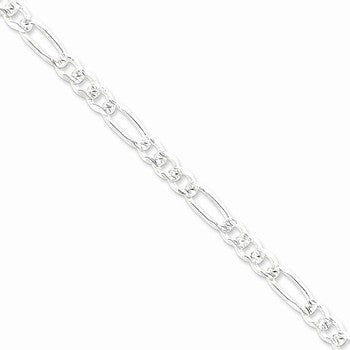 Sterling Silver Pave Flat Figaro Chain