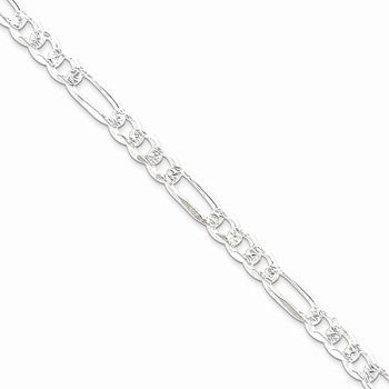 Sterling Silver Pave Flat Figaro Chain