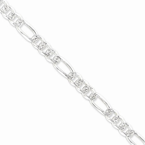 Sterling Silver Pave Flat Figaro Chain Bracelet