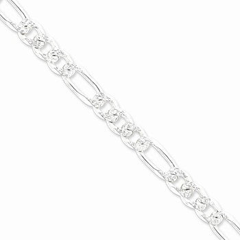 Sterling Silver Pave Flat Figaro Chain