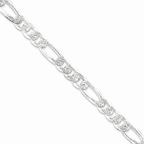 Sterling Silver Pave Flat Figaro Chain Bracelet