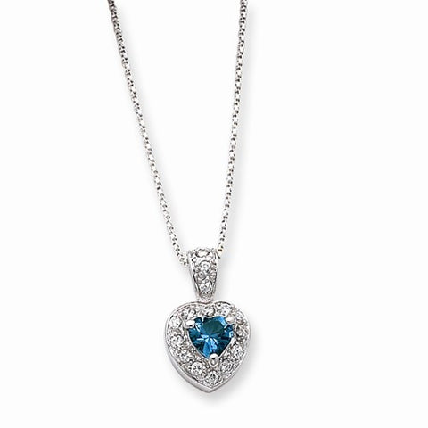 Sterling Silver Blue CZ Heart On Chain