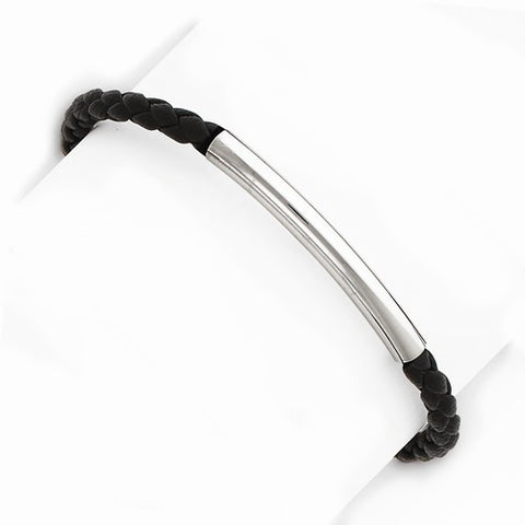 Sterling Silver Braided Black Leather Bracelet