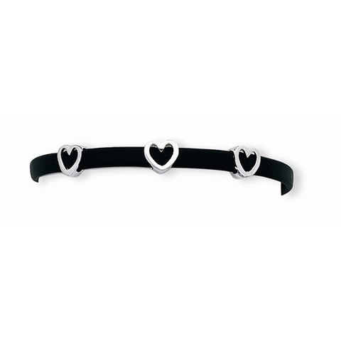 Sterling Silver Heart Black Rubber Bracelet