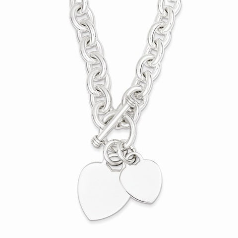 Sterling Silver Engraveable Heart Disc On Fancy Link Toggle Bracelet