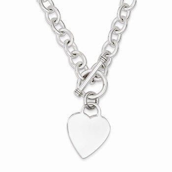 Sterling Silver Heart Fancy Link Toggle Necklace