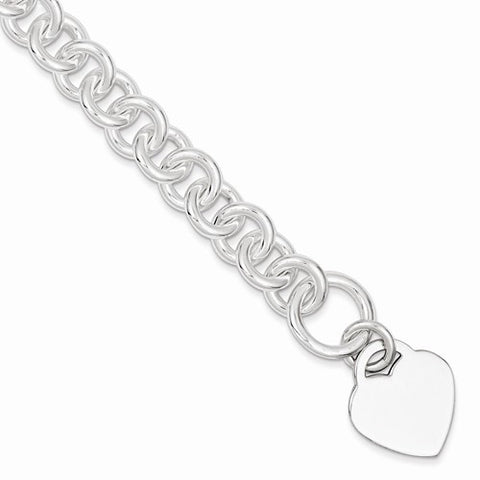 Sterling Silver Engraveable Heart Disc On Fancy Link Toggle Bracelet