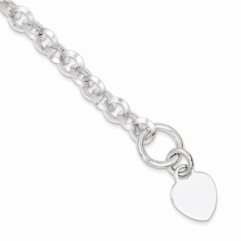 Sterling Silver Engraveable Heart Disc On Fancy Link Toggle Bracelet