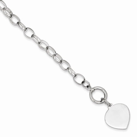 Sterling Silver Engraveable Heart Disc On Fancy Link Toggle Bracelet