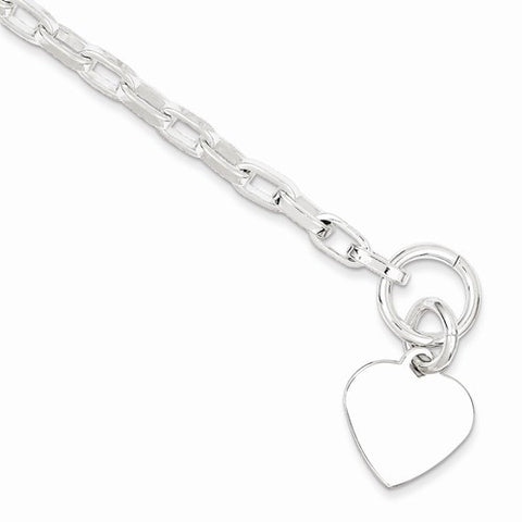 Sterling Silver Engraveable Heart Disc On Fancy Link Toggle Bracelet