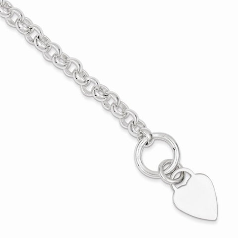 Sterling Silver Engraveable Heart Disc On Fancy Link Toggle Bracelet