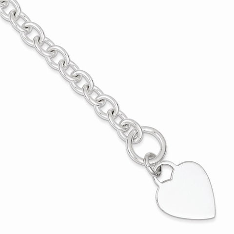 Sterling Silver Engraveable Heart Disc On Fancy Link Toggle Bracelet