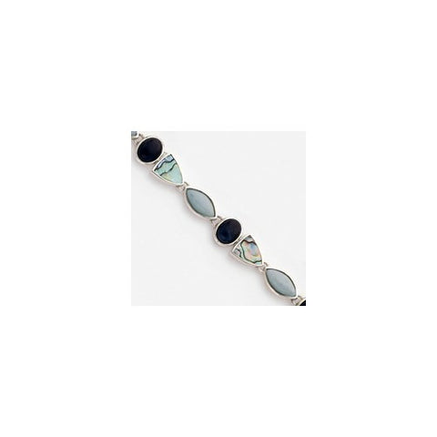 Sterling Silver Polished Sodalite Abalone Amazonite Bracelet