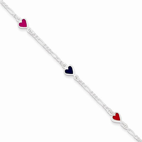 Sterling Silver Enamel Multicolored Heart Childs Bracelet