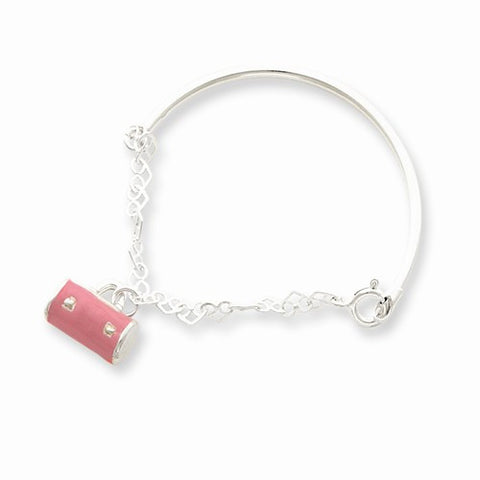 Sterling Silver Pink Enameled Purse Childs Bangle Bracelet