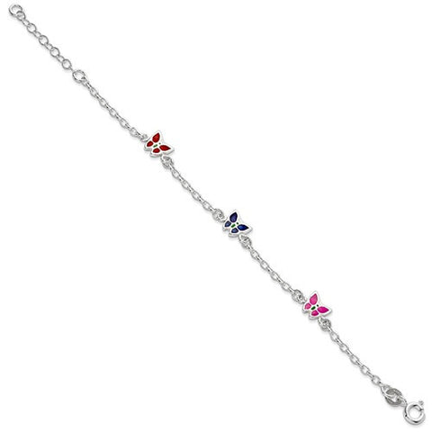 Sterling Silver Enamel Butterfly Childs Bracelet