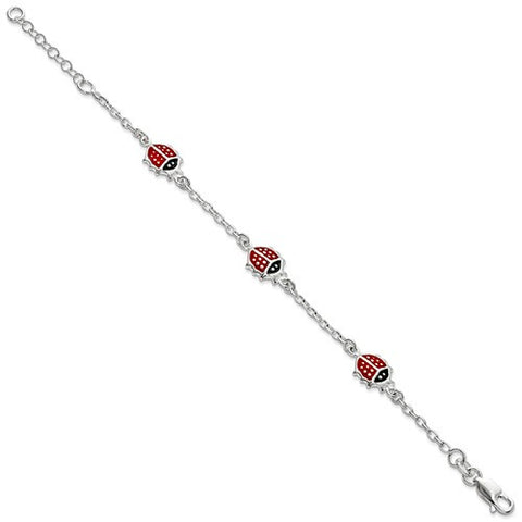 Sterling Silver Red Enamel Ladybugs Childs Bracelet