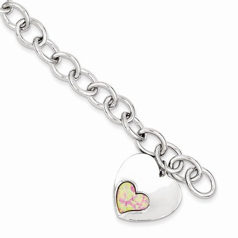 Sterling Silver Imitation Opal Heart Bracelet