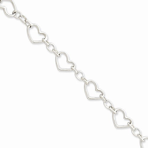 Sterling Silver Heart & Oval Link Bracelet