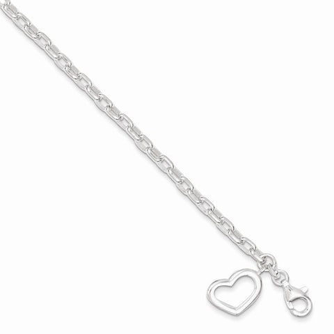 Sterling Silver Small Oval Rolo Link with Heart Bracelet