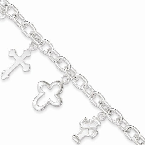 Sterling Silver Multi-Cross Dangle Bracelet