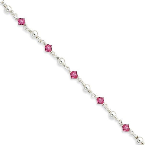 Sterling Silver Pink Crystal & Bead Bracelet