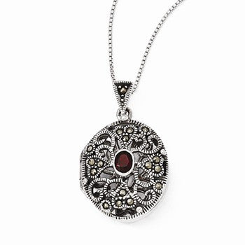 Sterling Silver Marcasite & Garnet Locket