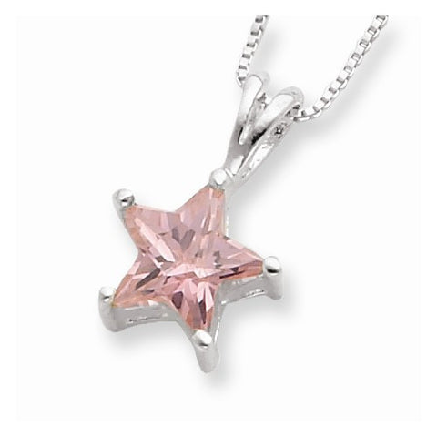 Sterling Silver Pink CZ Star Necklace