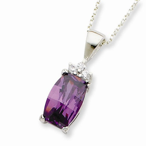 Sterling Silver Cushion Cut Checkerboard Purple and Clear CZ Necklace