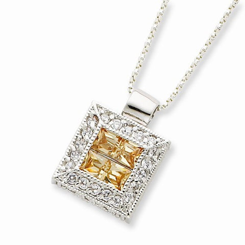 Sterling Silver Champagne and Clear CZ Square Necklace