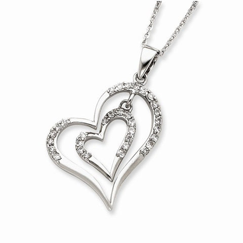 Sterling Silver CZ Double Heart Necklace