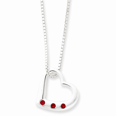 Sterling Silver Heart Red CZ Necklace