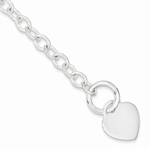 Sterling Silver Heart Disc Toggle Bracelet