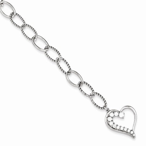 Sterling Silver Journey Heart Cz Dangle Bracelet