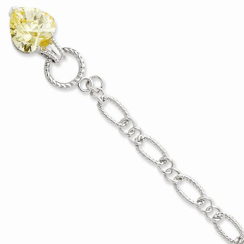 Sterling Silver Yellow Cz Heart Bracelet